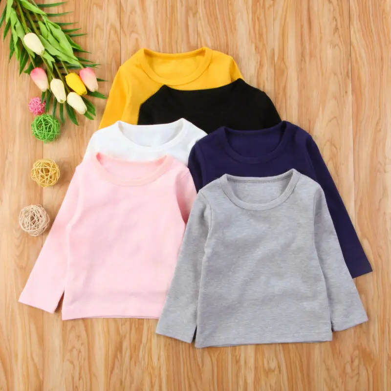 

New Comfort Newborn Infant Kids Baby Solid Long Sleeve Cotton Clothing T-shirt Tops 0-5Y
