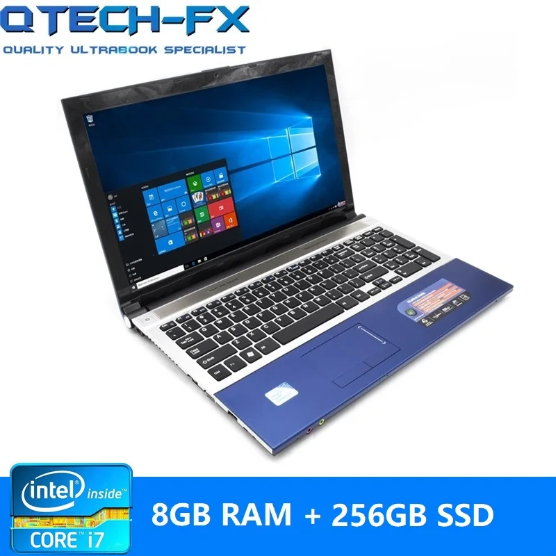 Blue-256GBSSD 15.6" Ultrabook 8GB RAM SSD 256GB 512GB Metal CPU Intel Core i7 Games PC Business School Arabic AZERTY Spanish Russian Keyboard - Цвет: Blue-256GBSSD