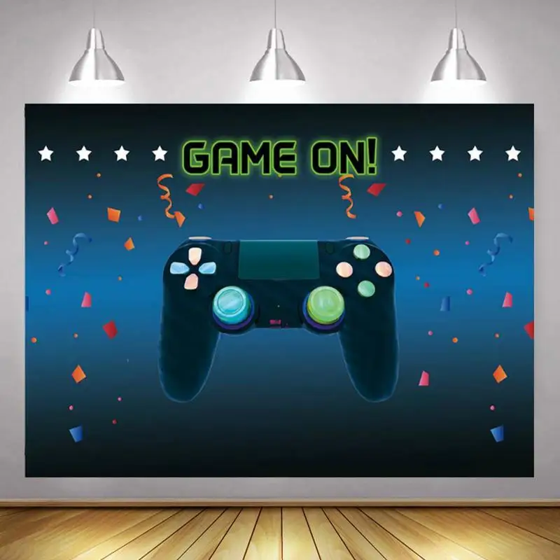 

GAME ON Gamepad Blue Background Theme Boy Birthday Party Prop Decoration Wallpaper Photo Studio Photography Scene Backdrop Vinyl