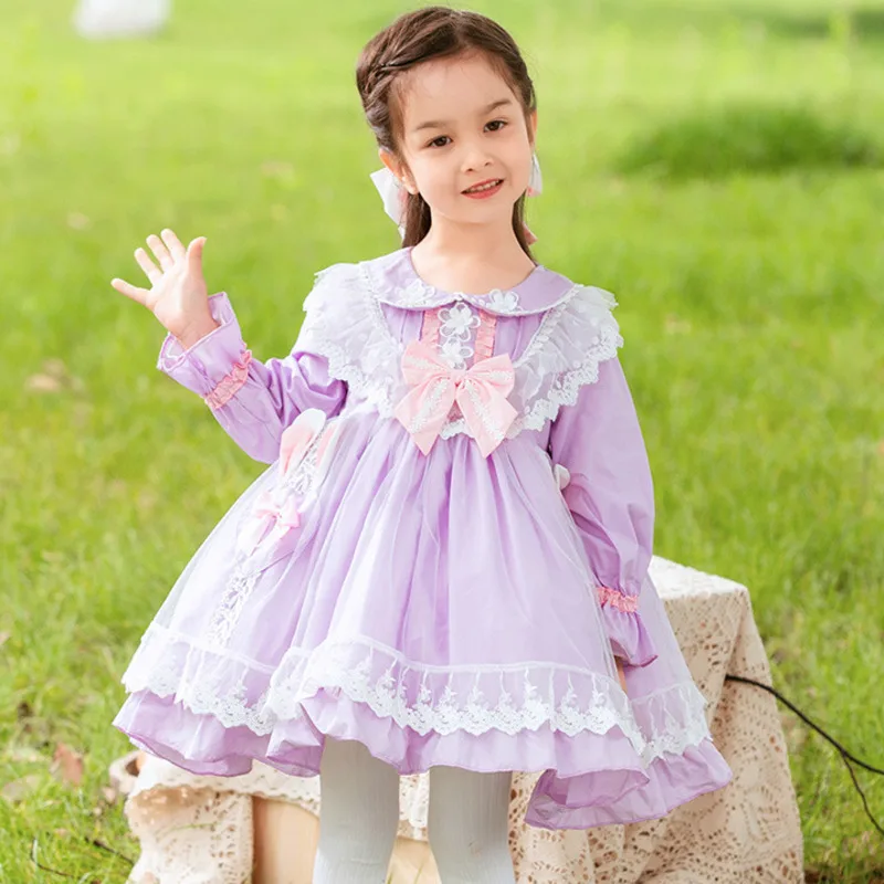 Kawaii Girl Vintage Dress Children Lolita Costume Birthday Party Bow Ruffle Floral Lace Ball Gown Rabbit Ears Embroidery Dresses