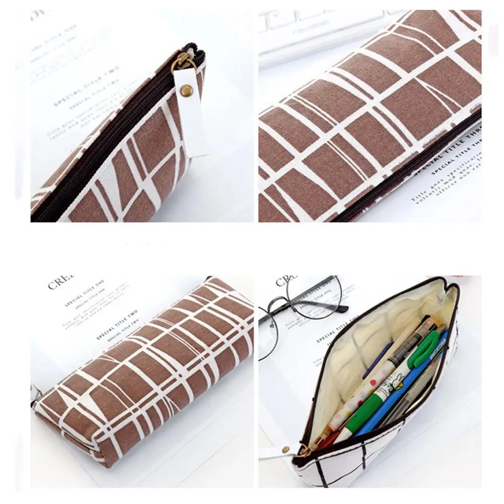 Сумка для ручки Adeeing Холщовый пенал в полоску с рисунком канцелярских товаров