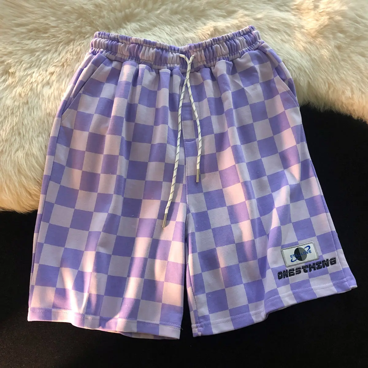 

Plaid Shorts Women Straight High Waist Leisure Students All-match Fresh Half Trousers Harajuku Baggy Korean Style Drawstring INS
