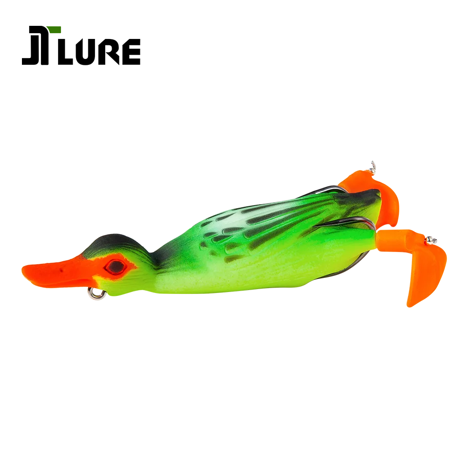 Señuelo de pesca suave de rana sin Weedless, cebo de pato de cuerpo hueco 3D, Artificial, acabado mate, Jerkbait para cabeza de serpiente, 110mm, 19g