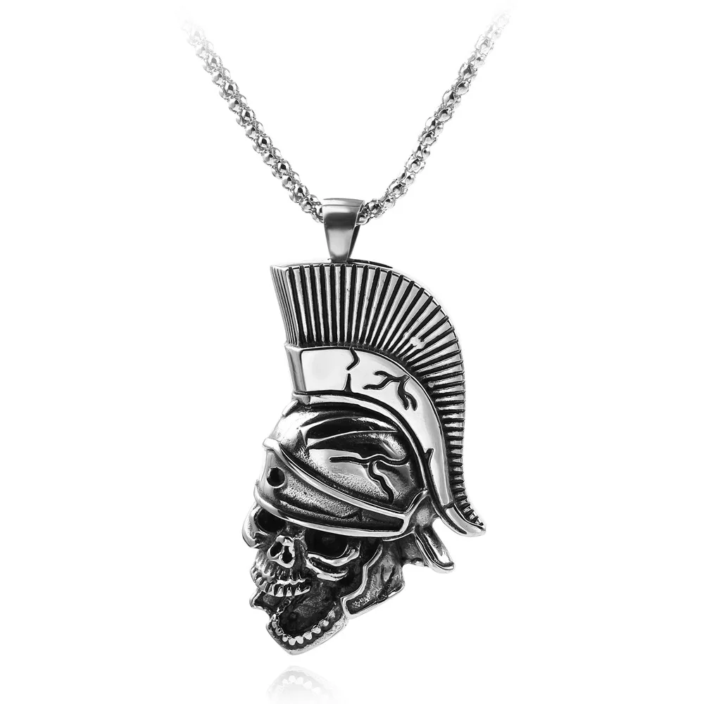 

Men's Retro Punk Style Alloy Pendant Spartan Warrior Helmet Skull Head Necklace Rome Soldier Fashion Jewelry Accessories for Man