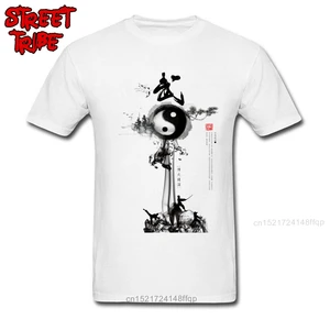 Футболка мужская с логотипом Инь-Янь, 100% хлопок, рубашка с китайским кунг-фу, костюм для мастера, белый и черный цвета
