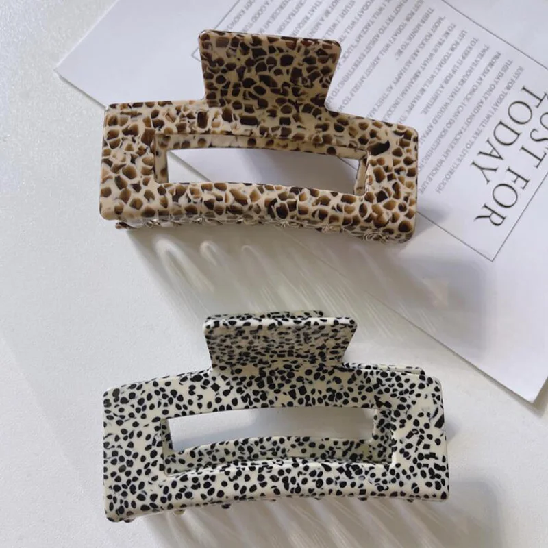 

2021 New Hair Claw Large Geometric Hollow Square Tortoiseshell Leopard Acetate Hair Clip For Women Hair Headwear Accessories