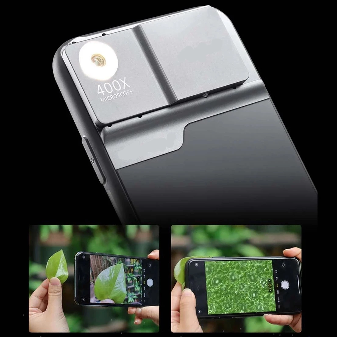 Microscopio Universal 400X, Kits de lentes de teléfono pequeños y portátiles para iPhone 11, 12, 13 Pro Max MINI con batería LED que transmite luz