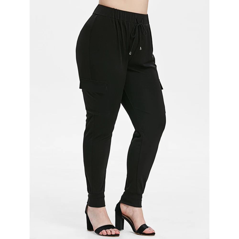 Розовые леггинсы GAL размера плюс с боковыми карманами на шнурке базовые