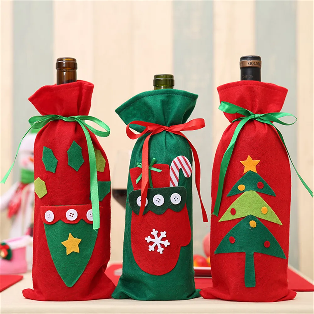 Christmas Red Wine Bottle Cover Bags Home Table Decoration storage bags Santa Claus Party gift navidad | Дом и сад