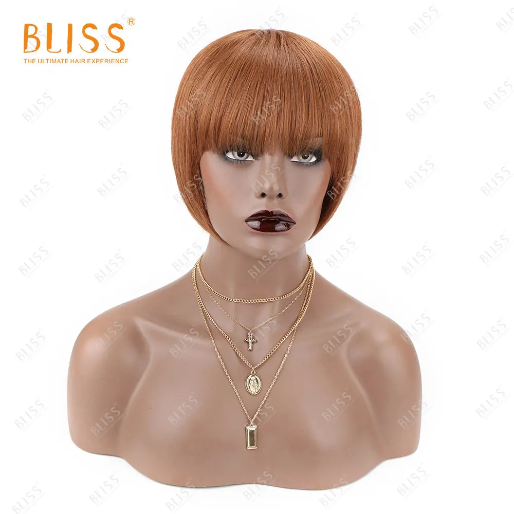 Парик BLISS из светлых человеческих волос для женщин цветной короткий Боб с челкой