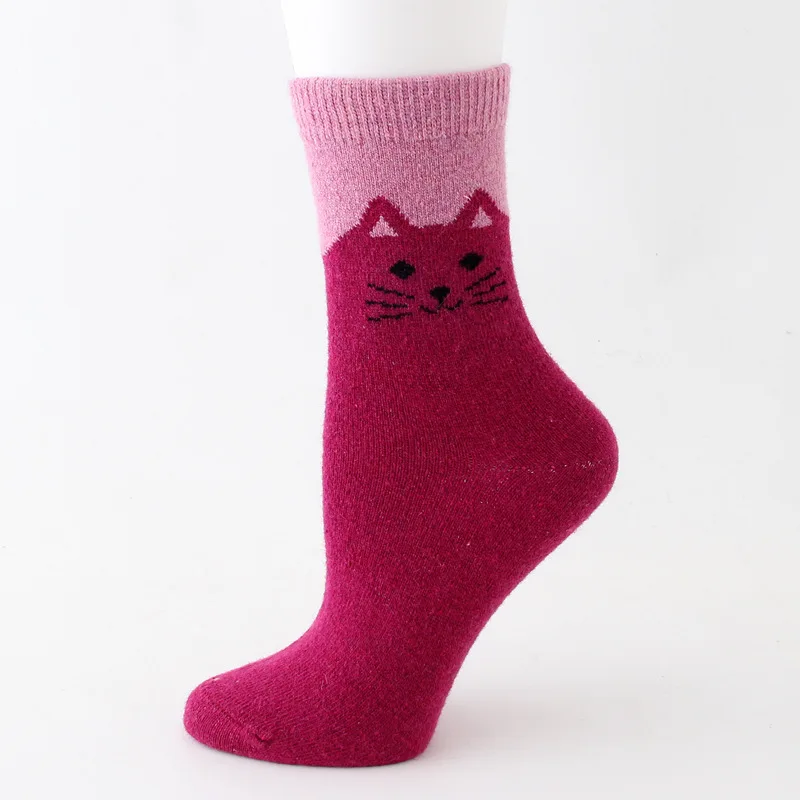 Fly Love Wool Socks for Women Winter Thick Warm Cozy Cat Pattern Middle Tube Crew Boot Socks 12 Pairs