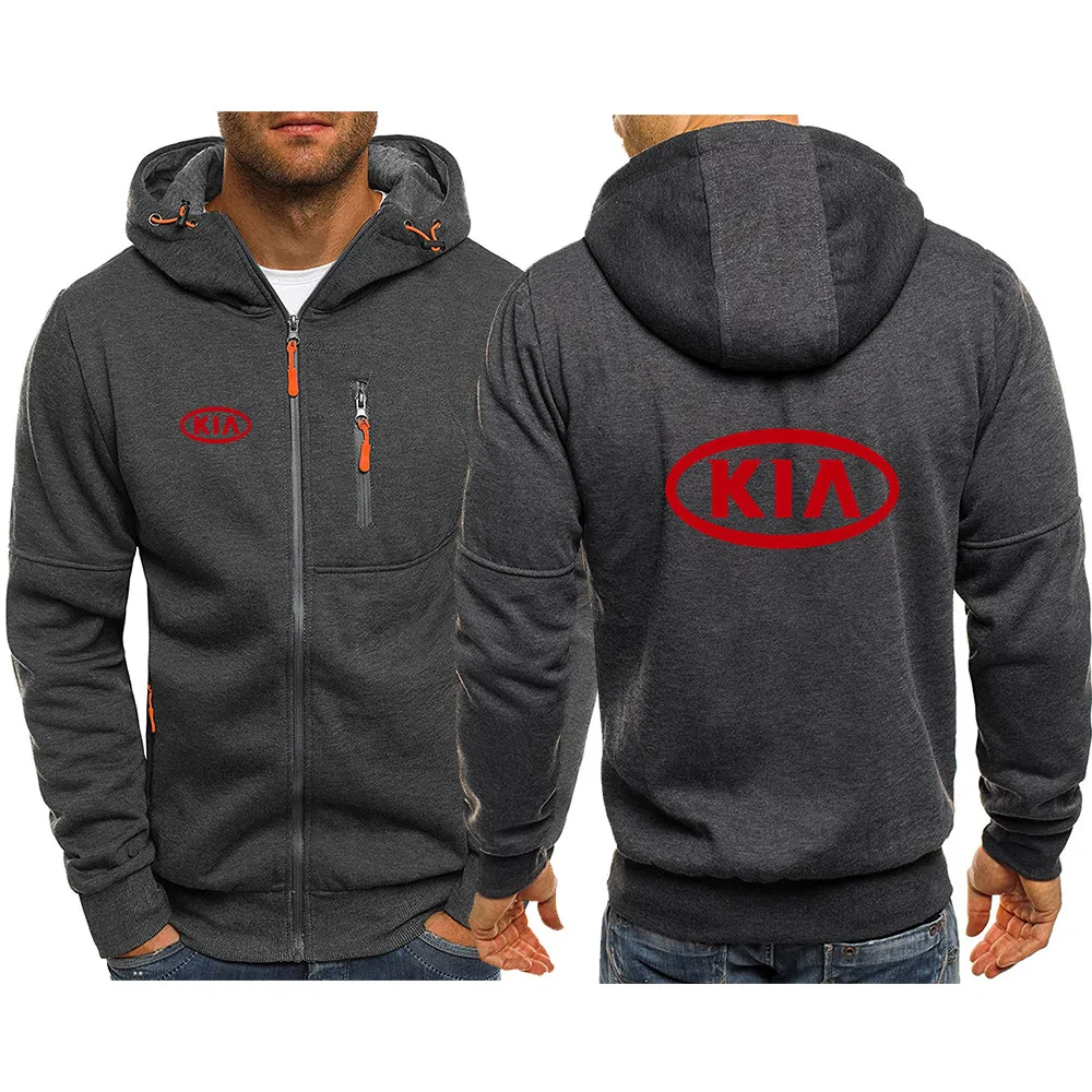

2021 KIA Car Logo Brand Pocket Zipper Hooded Wool Cardigan Jacket Men's Casual Sports Hooded Sports Pullover