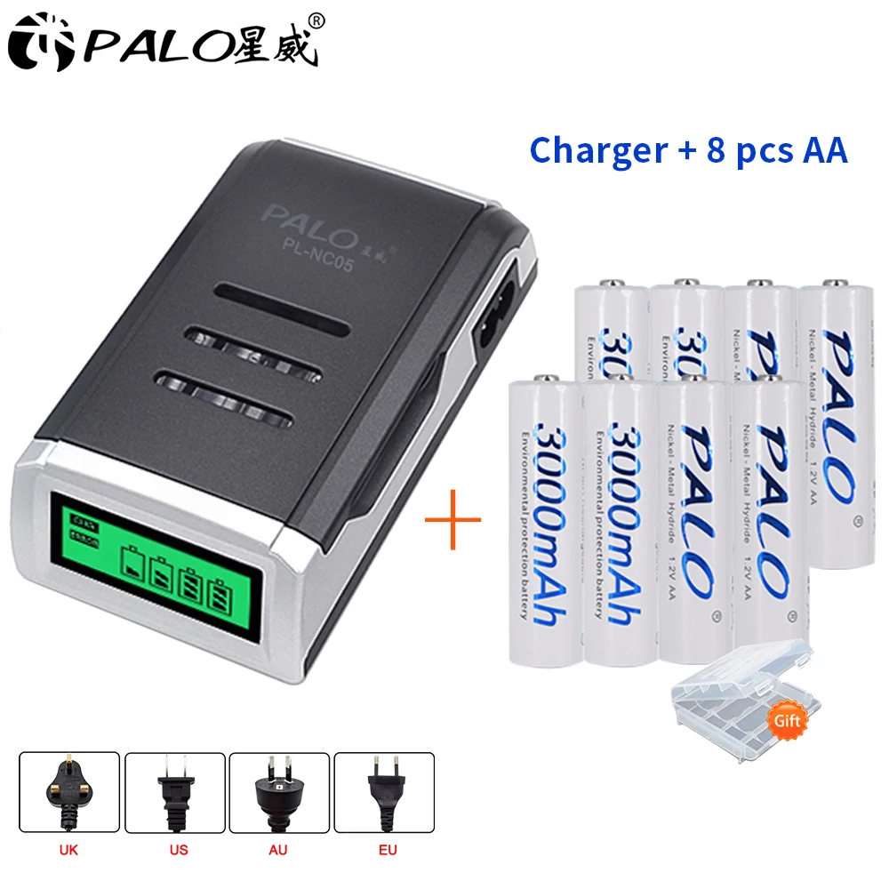 ЖК дисплей быстрое зарядное устройство для AA/AAA NIHM 1 2 V аккумуляторная батарея + 8