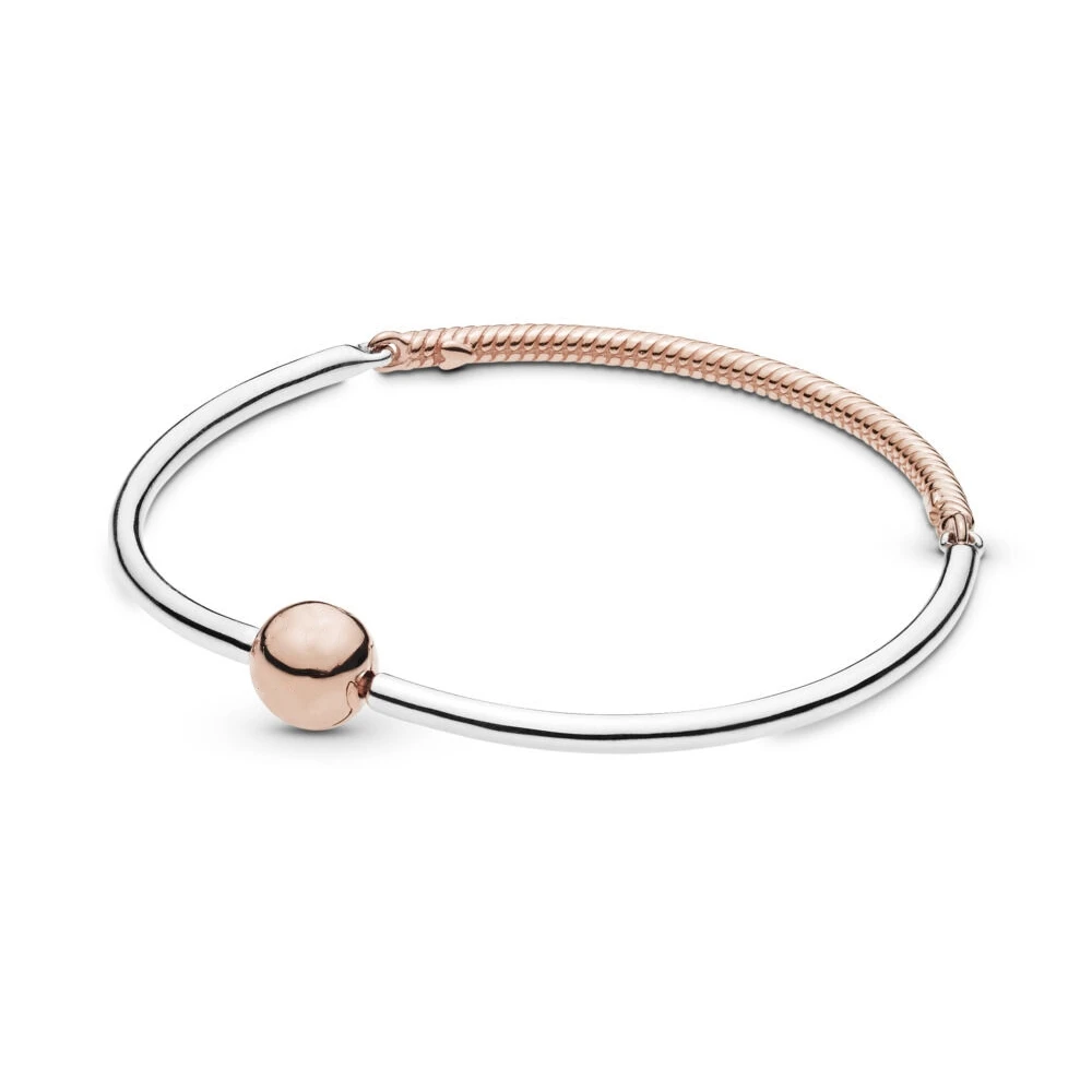 

Authentic 925 Sterling Silver Two-tone Moments Three-Link Bangle Fit pan Bracelet DIY Jewelry For Women Bracelet