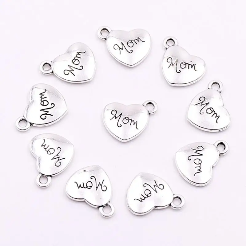 10 шт 30 Тибетский серебристый металлический Подвески мама сердце подвески оптом
