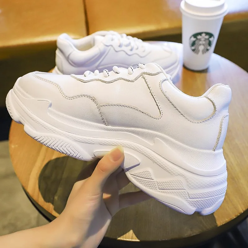 Женские кроссовки на толстой подошве белые платформе повседневная обувь Zapatos De