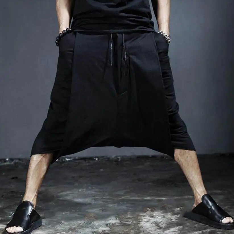 

Summer Spring And Large Size Casual Irregular Retro Nightclub Personality Low Crotch Fashion Black Elastic Waist Men Pants/m-5xl