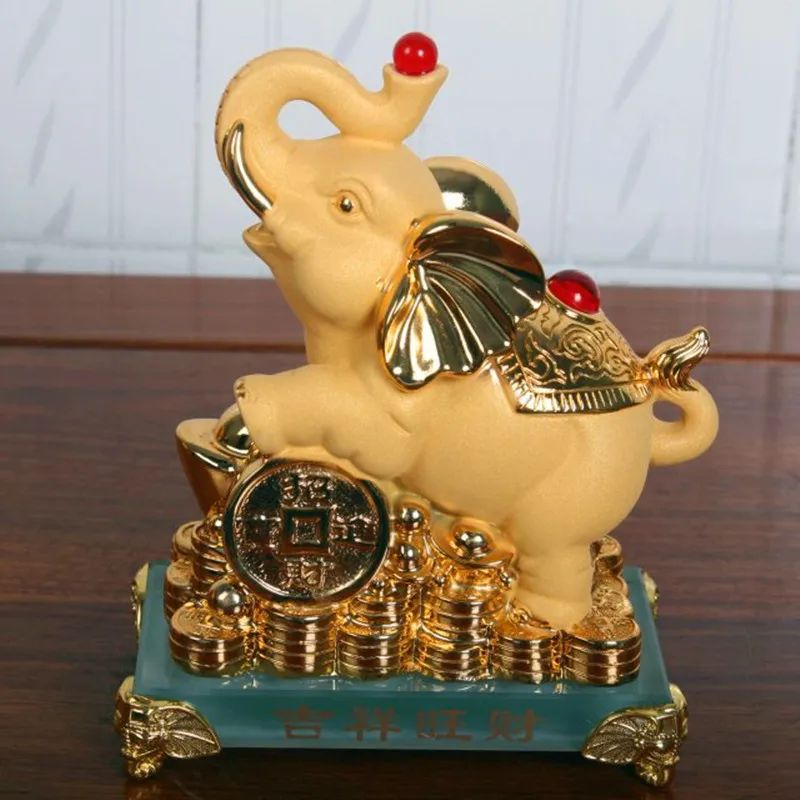 Бесплатная доставка Фэн-шуй позолоченный процветание удача везучий слон статуя