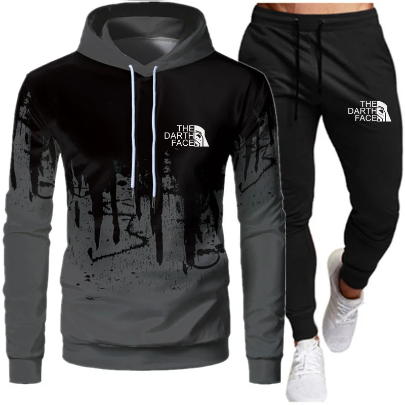 

Casual Men's Sports Suit 3D Fitness Suit Spring And Autumn Men's And Women's Suit Long Sleeve + Sports Drawstring tight Pants