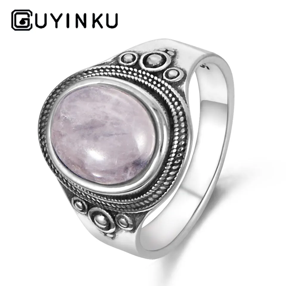 Rose Quartz GUYINKU кольца с натуральным розовым кварцем, 925 пробы, серебряные кольца с драгоценным камнем для женщин, подарок на день матери, камень по месяцу рождения, можно настроить - Цвет камня: Rose Quartz