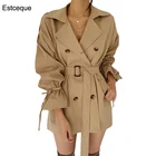 Женский двубортный тренчкот с поясом, элегантная офисная черная ветровка с высокой талией, осень
