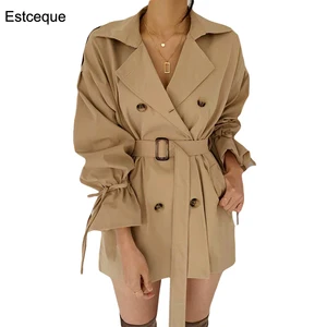 Женский двубортный тренчкот с поясом, элегантная офисная черная ветровка с высокой талией, осень