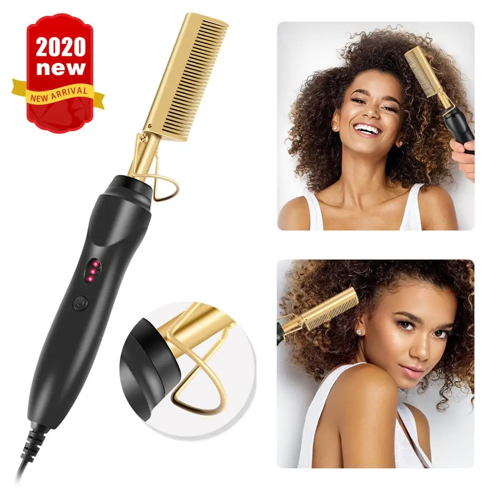 Горячий расчесыватель для выпрямления волос Wet and Dry с электрической щеткой для завивки из титанового сплава.