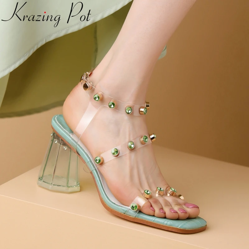 

Krazing Pot big size ins peep toe pvc summer jelly shoes rivet elegant strange style nightclub office lady party women sandals