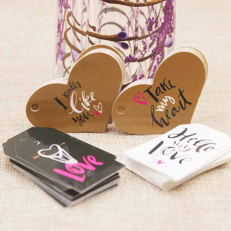 Feiluan 200 шт. свадебная бирка в форме сердца разных стилях белая/черная/Розовая для