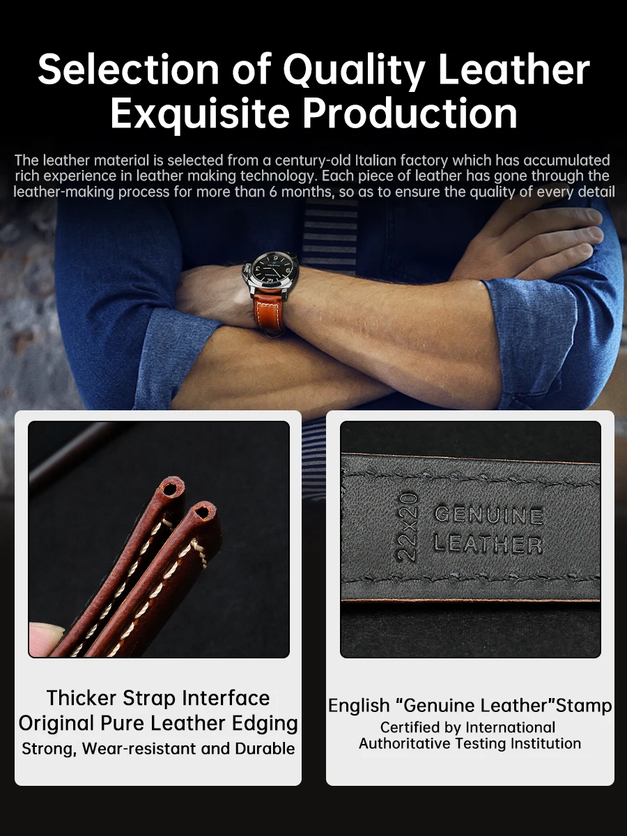 MAIKES Discoloration Leather Watch Strap 22mm Cow Leather Watchband  For Watch Strap Bracelets Butterfly Buckle Replacement 18mm