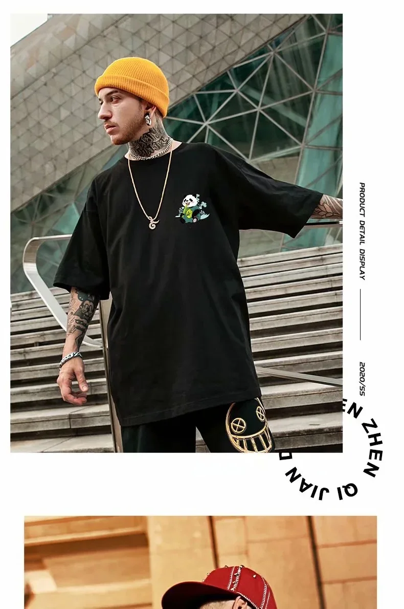 

Anime Shirt Fat Men's Bear Large Size National Trend Hip-hop Loose Short-sleeved T-shirt Half-sleeved Tide Graphic T Shirts