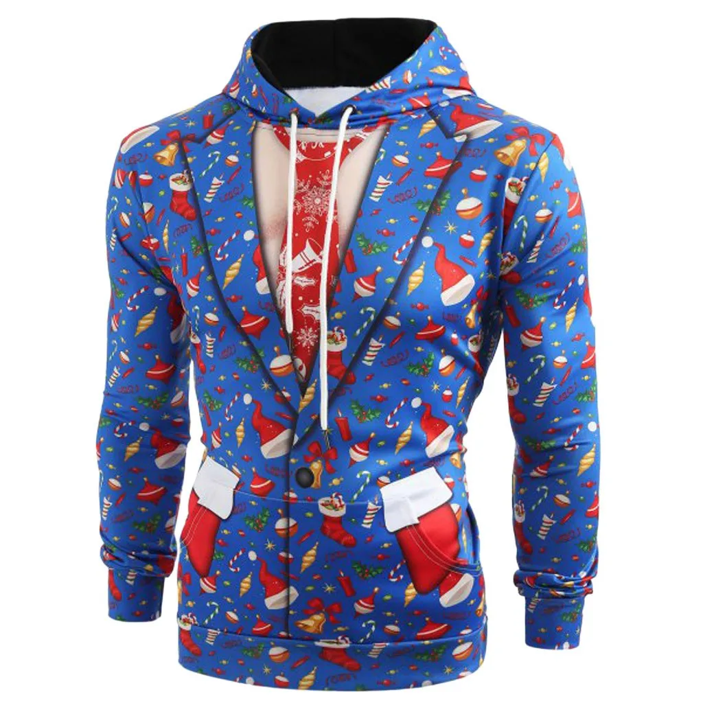 Новинка 2019 повседневные мужские куртки Рождественский костюм узор 3D принт