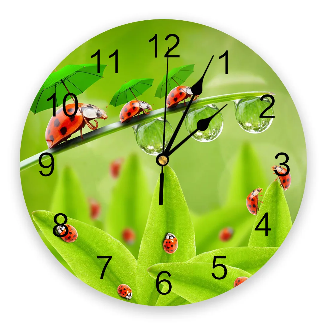 Настенные часы с принтом божьих коровок и зеленых листьев современные бесшумные