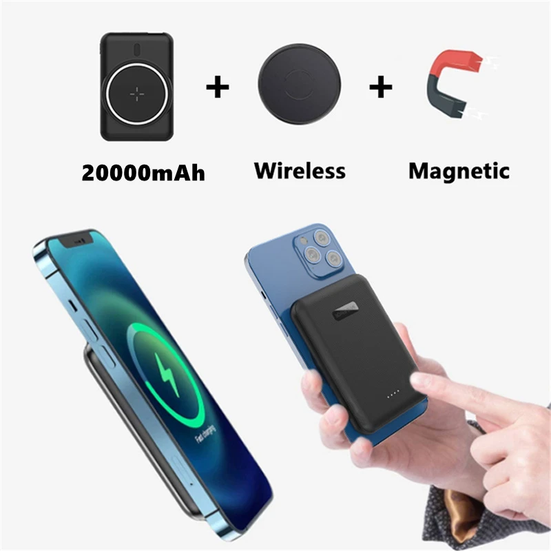 Новинка 2021 Magsafe Беспроводная зарядка Магнитный внешний аккумулятор 20000 мАч для