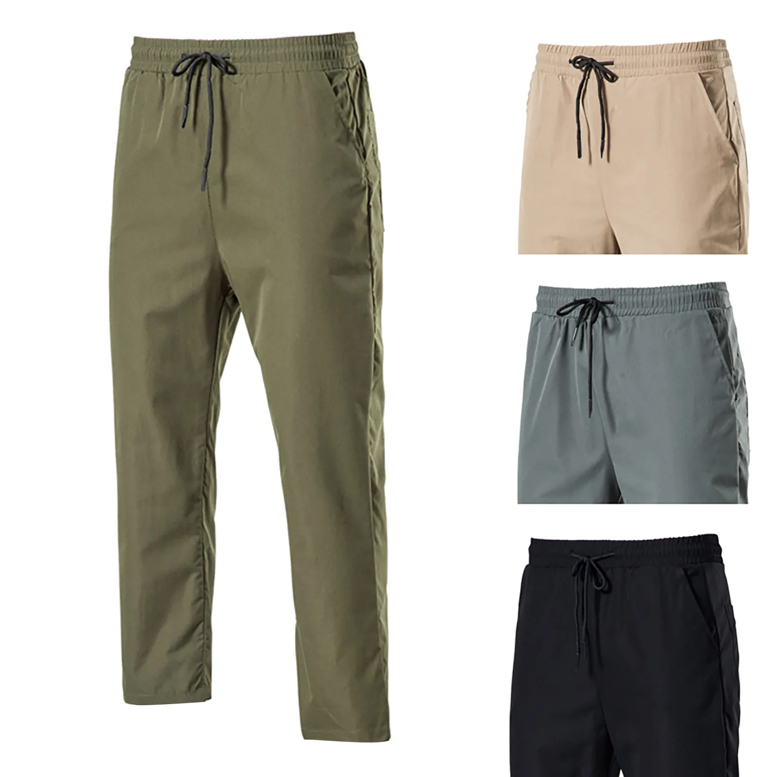 

Men Spring Pure Cotton Solid Color Men Pants Korean Style Male Casual Loose Belt Mid Waist Slim Fit Pencil Trouser