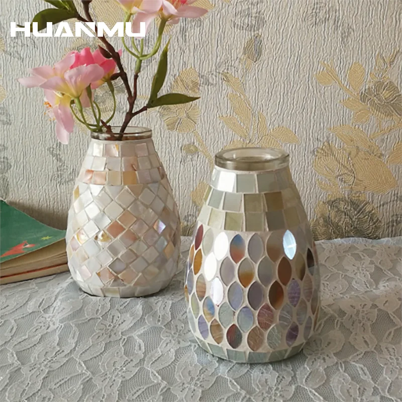 

Nordic Creative Mosaic Glass Vase Art Fashion Living Room Home Office Decor Hydroponic Green Flower Arrangement Plant Holder