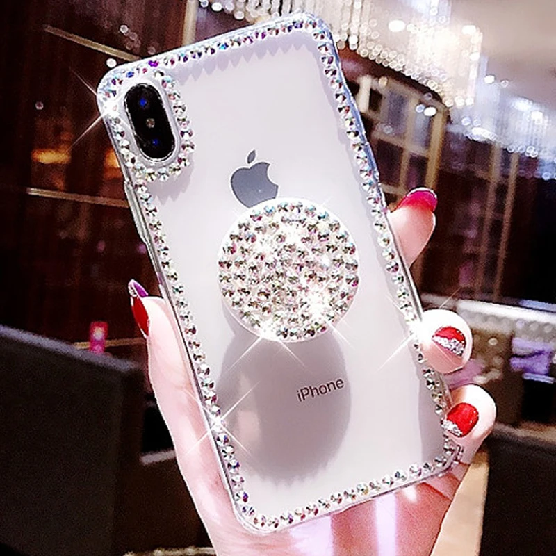 Bling Clear Phone Case For iphone 11 pro max 7 8 6 6s plus X XR XS MAX Thin Slim Transparent Diamond Stand Holder Cases |