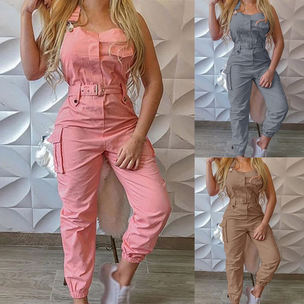 

Puimentiua Women Summer Sexy Sleeveless Rompers 2021 Casual Loose Solid Party Playsuits Femme Backless Office Overalls Jumpsuits