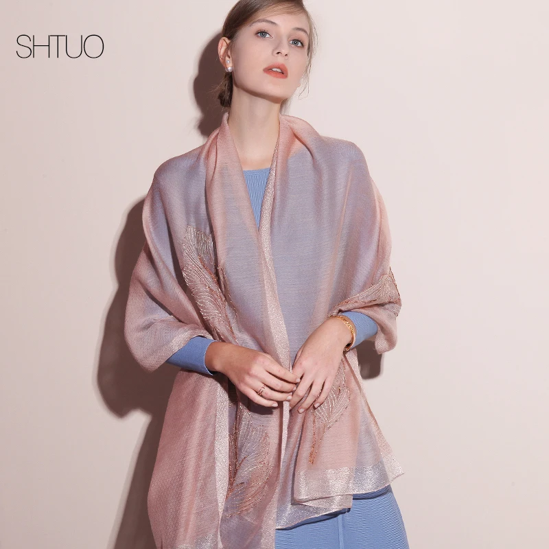 

Real Silk + Wool Scarves Embroidery Scarf Women Shawls Wraps Fashion Luxury Brand Headscarf Neckerchief Gift For Ladies 185x70cm