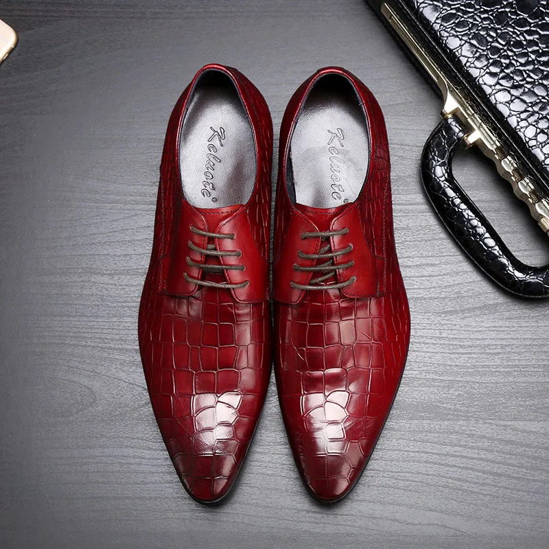 

Alligator Pattern Genuine Leather Shoes Men Wedding Office Dress Shoes Handmade Lace-Up Shoes Business Oxford Footwear B99