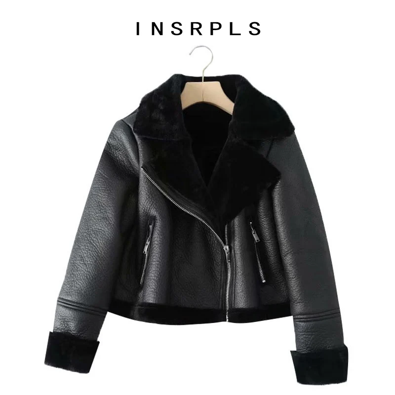 INSRPLS Женская модная Толстая теплая зимняя укороченная куртка из искусственной