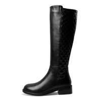 2021 winter fashion black white side zipper long boots new round toe with low knee high boots leather women shoes size 34 43