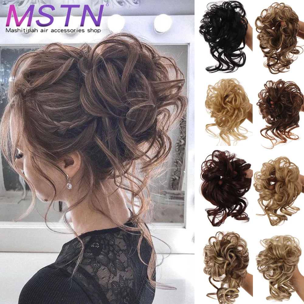 MSTN Synthetic Hair Bun Chignon Messy Curly Hair Wigs Fake Hair Pieces For Women Hairpins Black Brown Hair Extensions Hairpieces