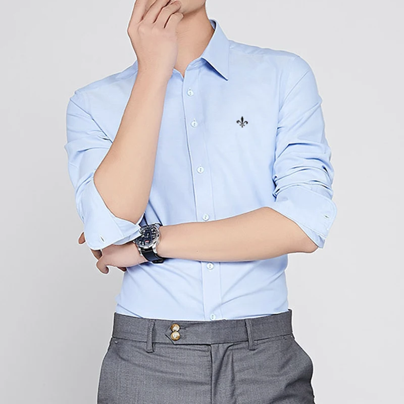 Глажка Camisa Social Masculina модная блузка Dudalina с длинным рукавом Slim Fit рубашка мужская одежда вышивка белый мужской - Цвет: DCZ1901-SKY BLUE