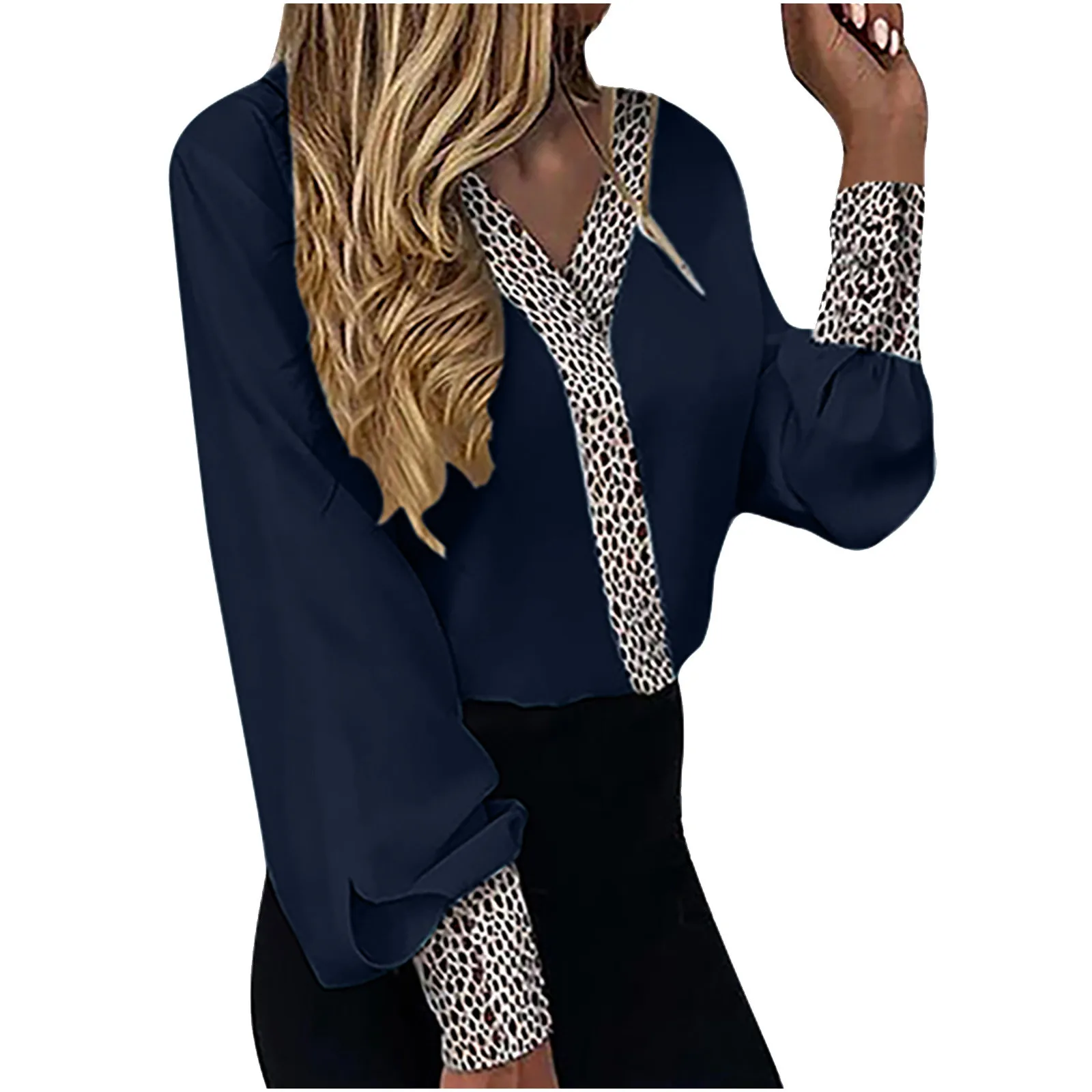

Fashion Leopard Printed Blouse Flared Sleeve Office Shirts Women Spring V-Neck Moda Shirt Female Tops Women 2022 New Year Blusa