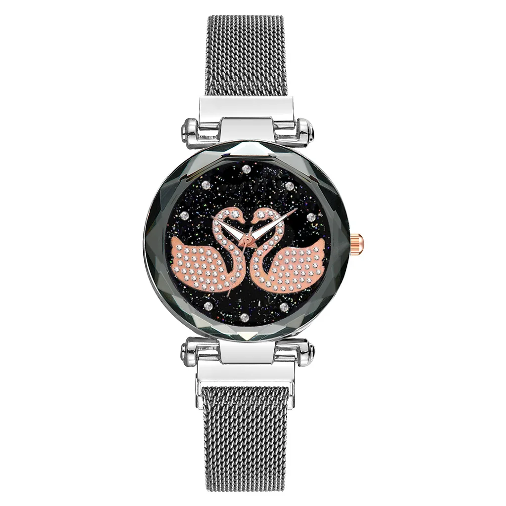 

Fashion Luxury women's Watch Magnet Purple Stainless Steel Diamonds Pair Of Swan Stars Ladies Quartz Watch Dropshipping Zegarek