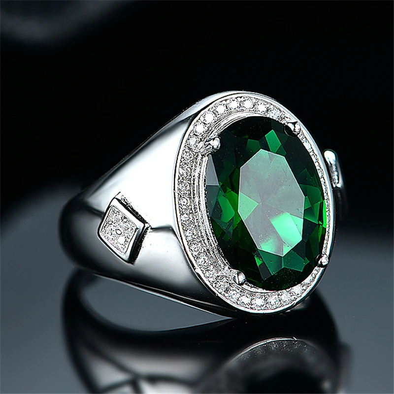 DY 925 Sterling Silver Ring Big Center Oval Gemstone Green Emerald CZ Luxury Fancy For Women Fashion Accessories Jewelry | Украшения и