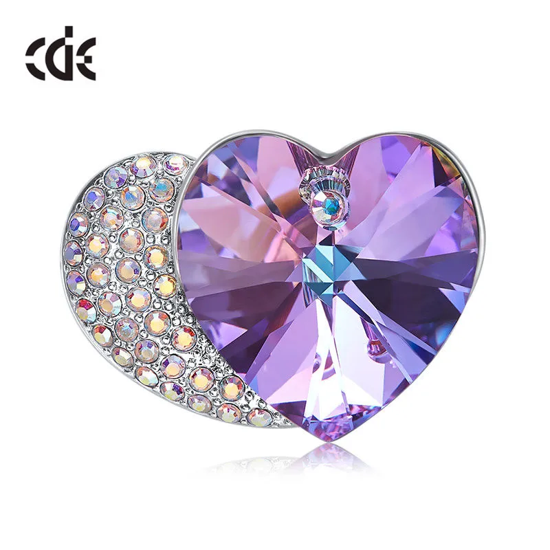 CDE брошь в виде двух сердца с кристаллами женская на свитер пальто модная