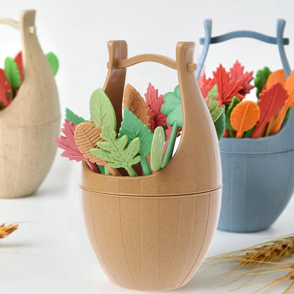 16 шт. в скандинавском стиле пшеничная соломенная бочка листья фрукты вилка ланч