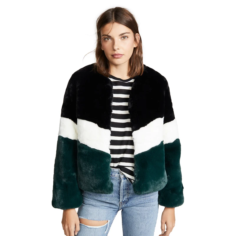 CP короткий искусственный мех кролика Меховая куртка Для женщин из плотной ткани